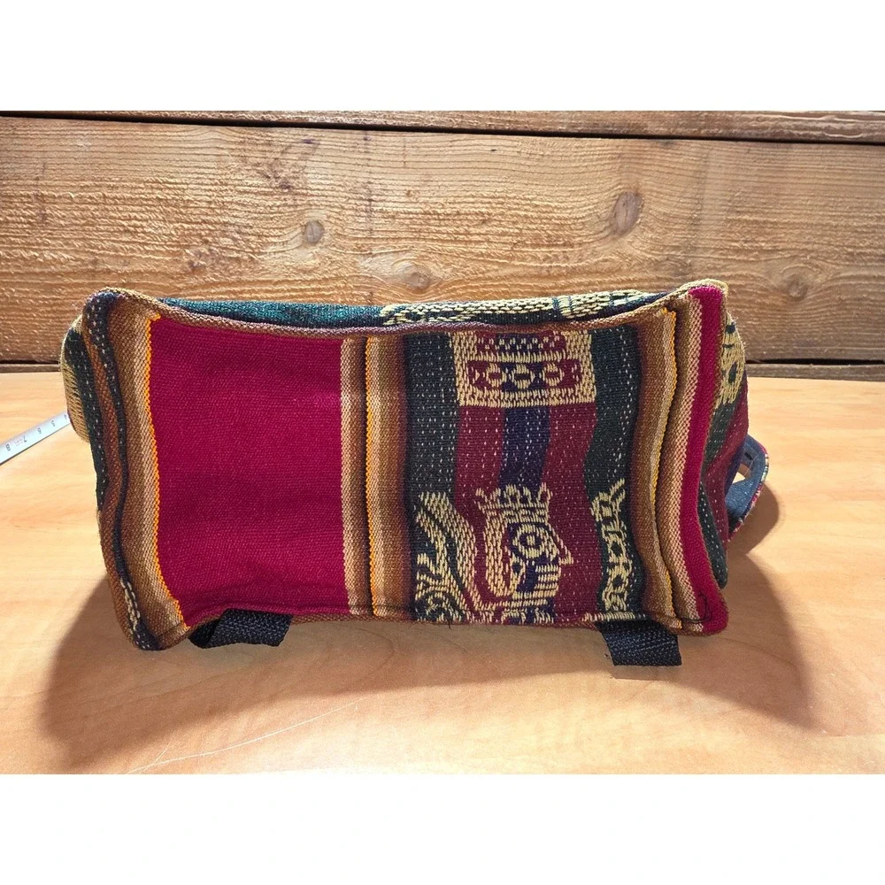Vintage Andean Woven Tapestry Backpack Burgundy Geometric Tribal Boho Daypack